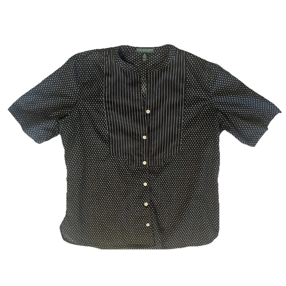 Lauren Jeans Co. Ralph Lauren Black Button Up Shirt Sz M Mixed Prints Bib Front